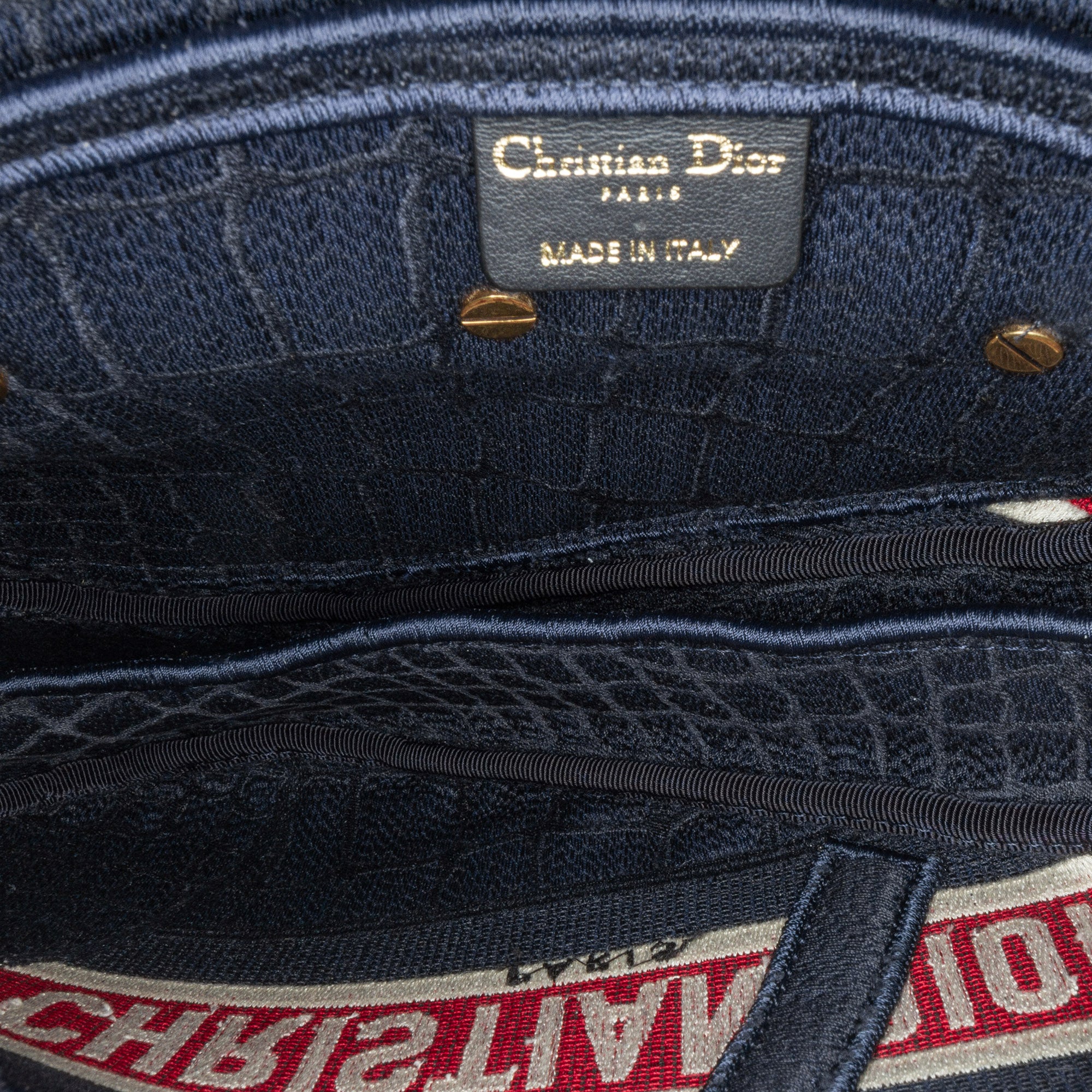 Dior | Pre-Owned Velvet Embroidered Crocodile Effect Saddle Bag | Blue/Navy