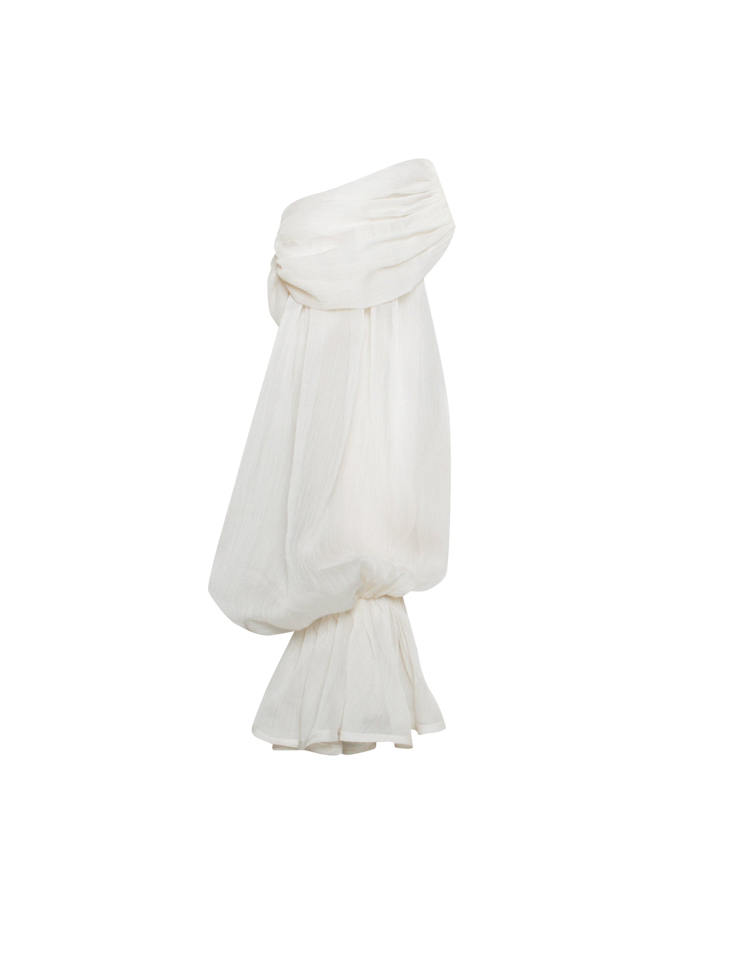 Lydia Satin Off Shoulder Puff Sleeve Dress | Pearl White
