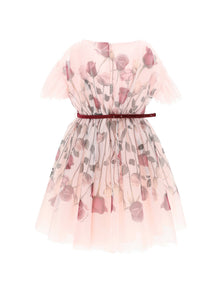 Girls | Rose Print Tulle Dress | Antique Pink
