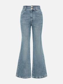 Cotton Blended Stretch Flare Pants | Blue