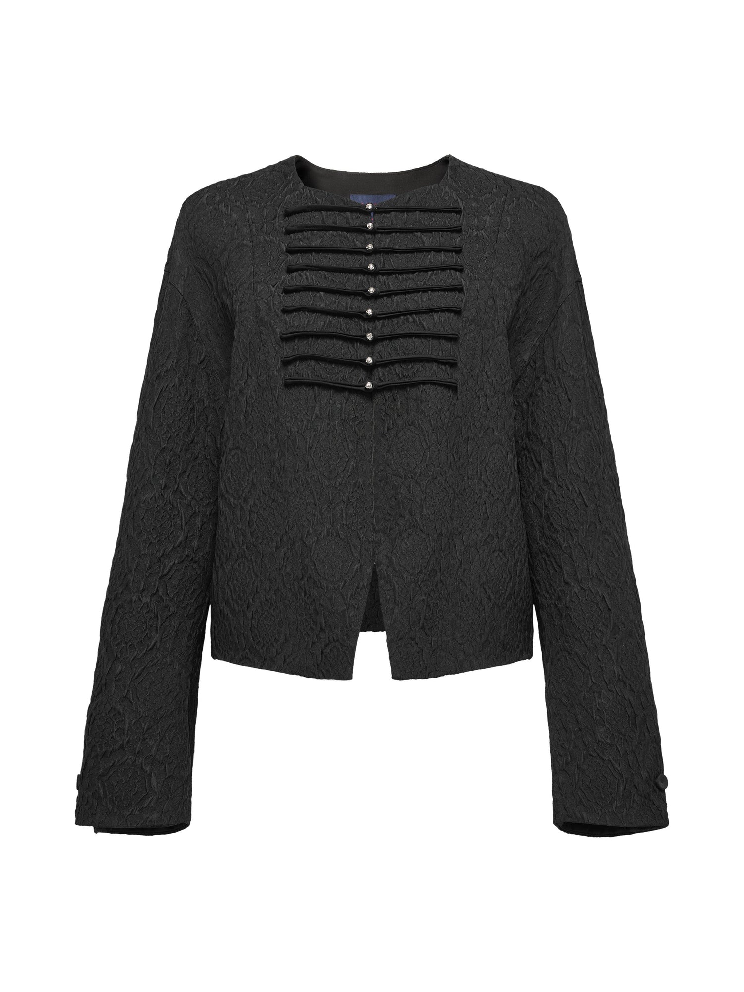 Mulberry Silk Wool Jacquard Frog Button Jacket | Black