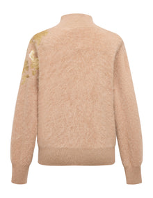 Floral Turtleneck Knit Sweater | Beige
