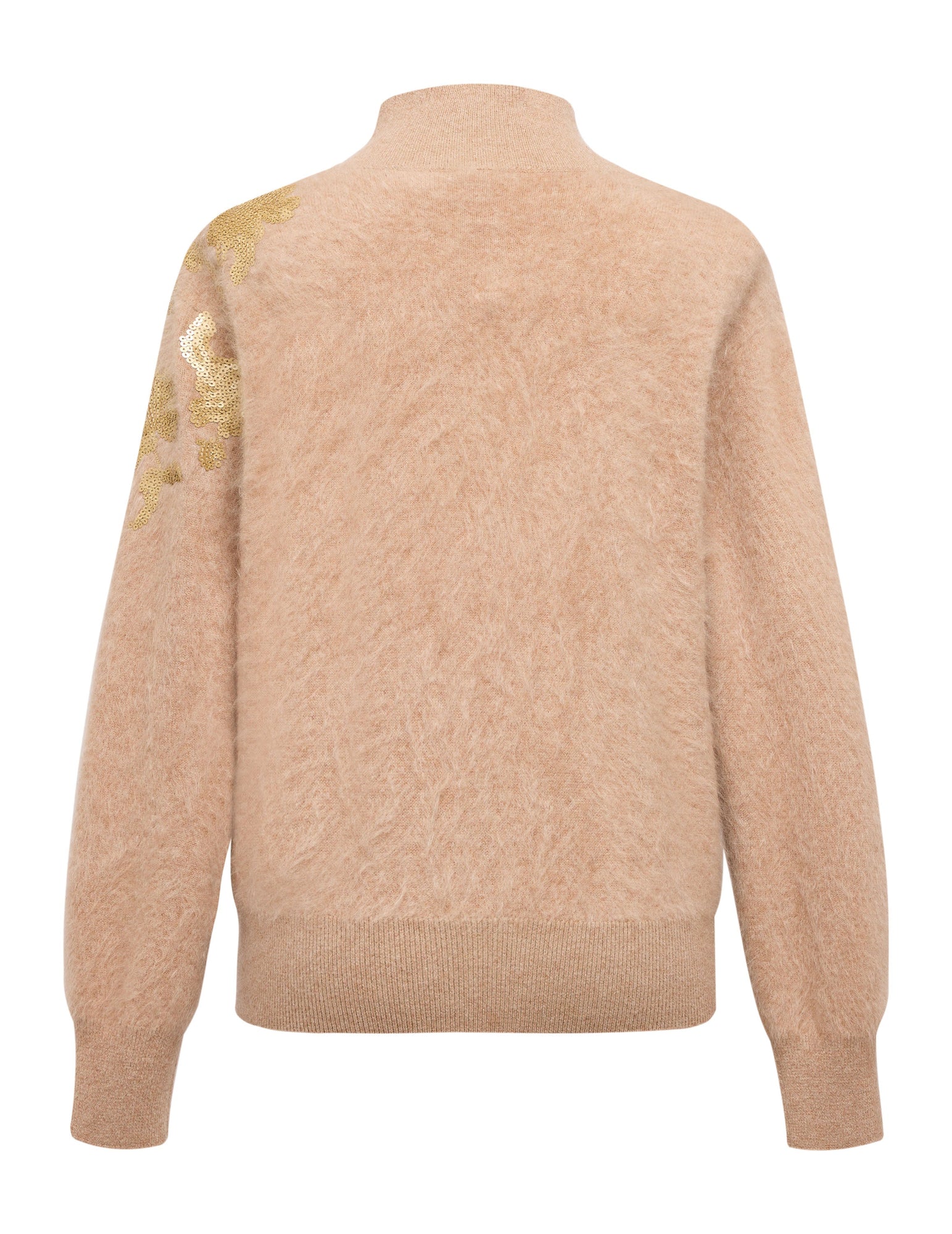 Floral Turtleneck Knit Sweater | Beige