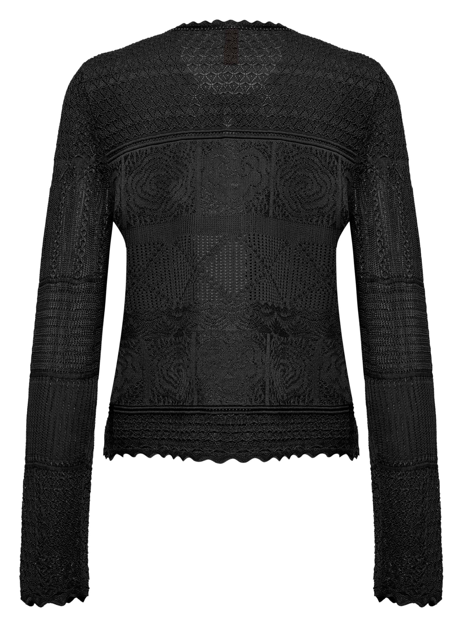 Jacquard Round Neck Cardigan | Black