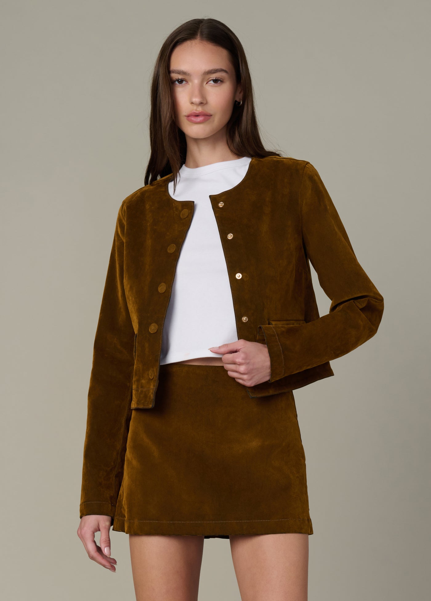 The Lady Like Jacket in Flocked Bronze Brown – stylish and versatile jackets for women.