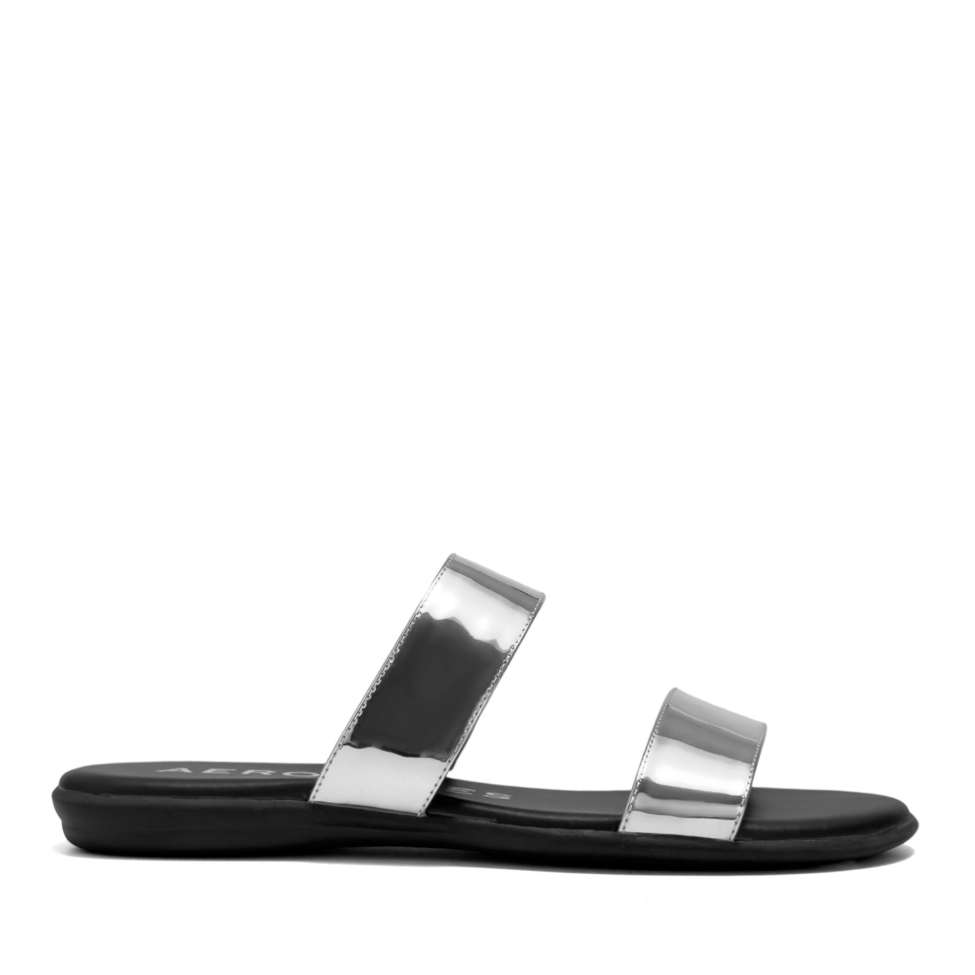Concetta Sandal Flat | Silver Faux Mirror Metallic
