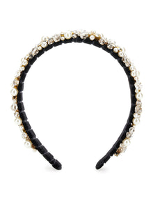 Girls | Velvet Headband With Rhinestones And Pearls | Black