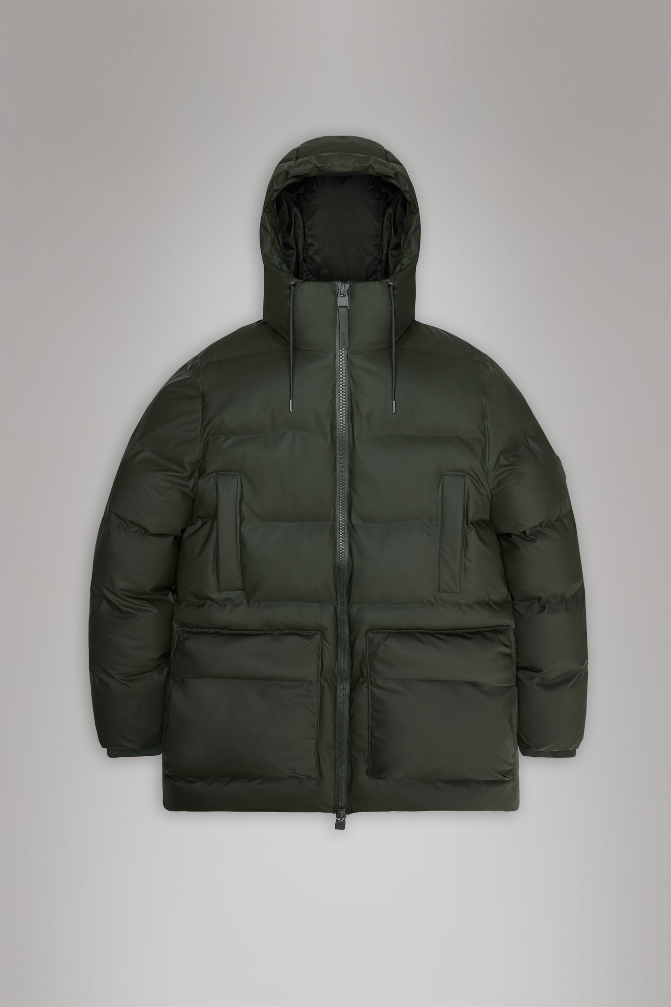 RAINS Alta Long Puffer Cargo Jacket Green Jacket