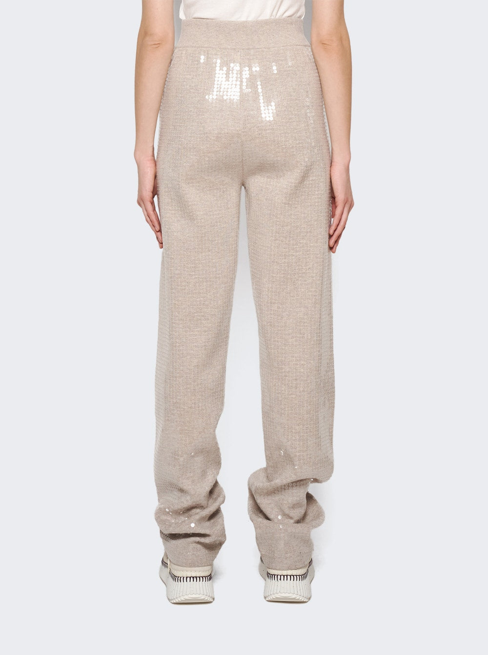 Women | BURBERRY | Sequinned Cashmere Cotton Blend Trousers | Beige Melange