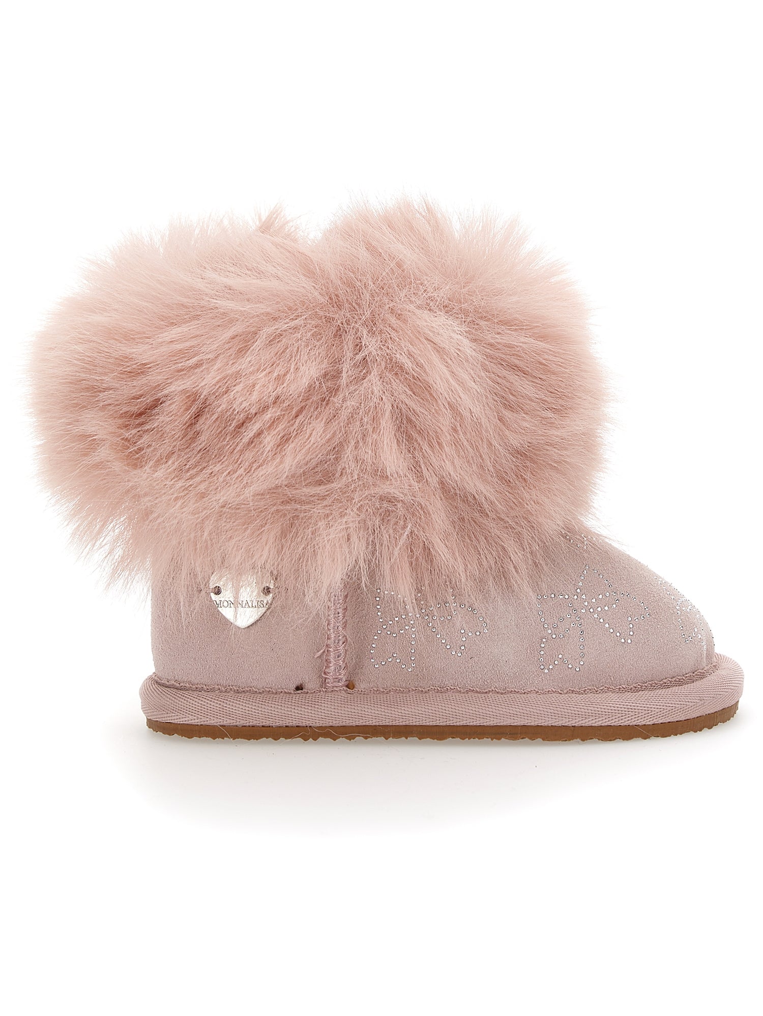 Girls | Crust Leather Boots With Rhinestone Bows | Antique Pink
