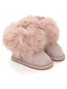 Girls | Crust Leather Boots With Rhinestone Bows | Antique Pink