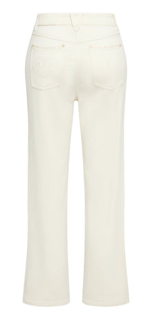 Casual Straight-Leg Rhinestone Ankle-Length Jeans | White