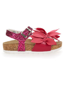 Girls | Glitter Sandals With Flowers | Peach Pink