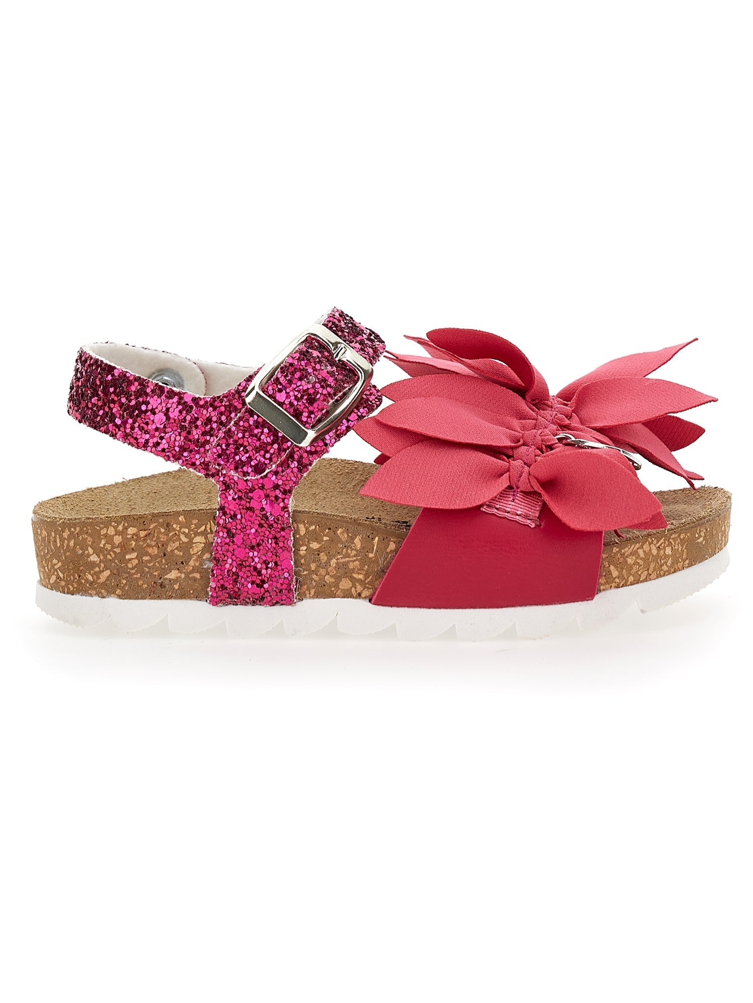 Girls | Glitter Sandals With Flowers | Peach Pink