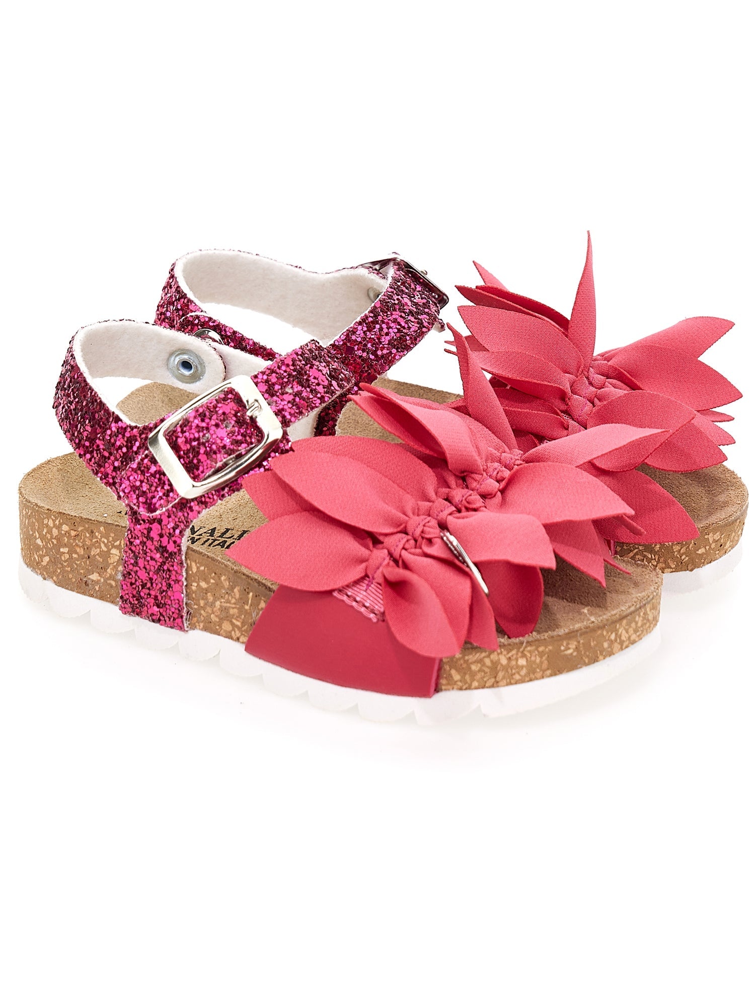 Girls | Glitter Sandals With Flowers | Peach Pink