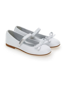 Girls | Leather Ballerinas With Bow | Cream