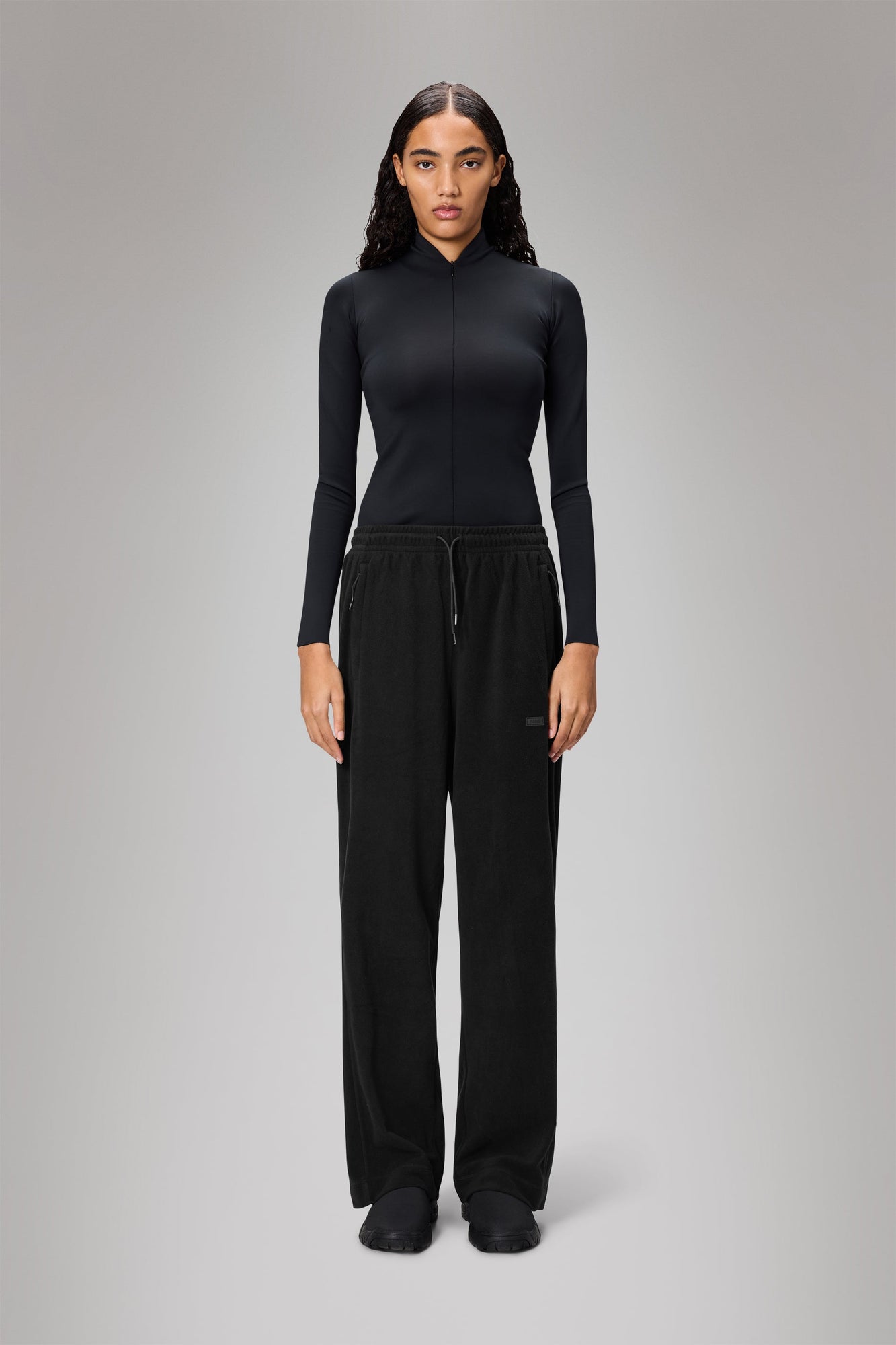 RAINS Addis Fleece Pants Wide Black Pants