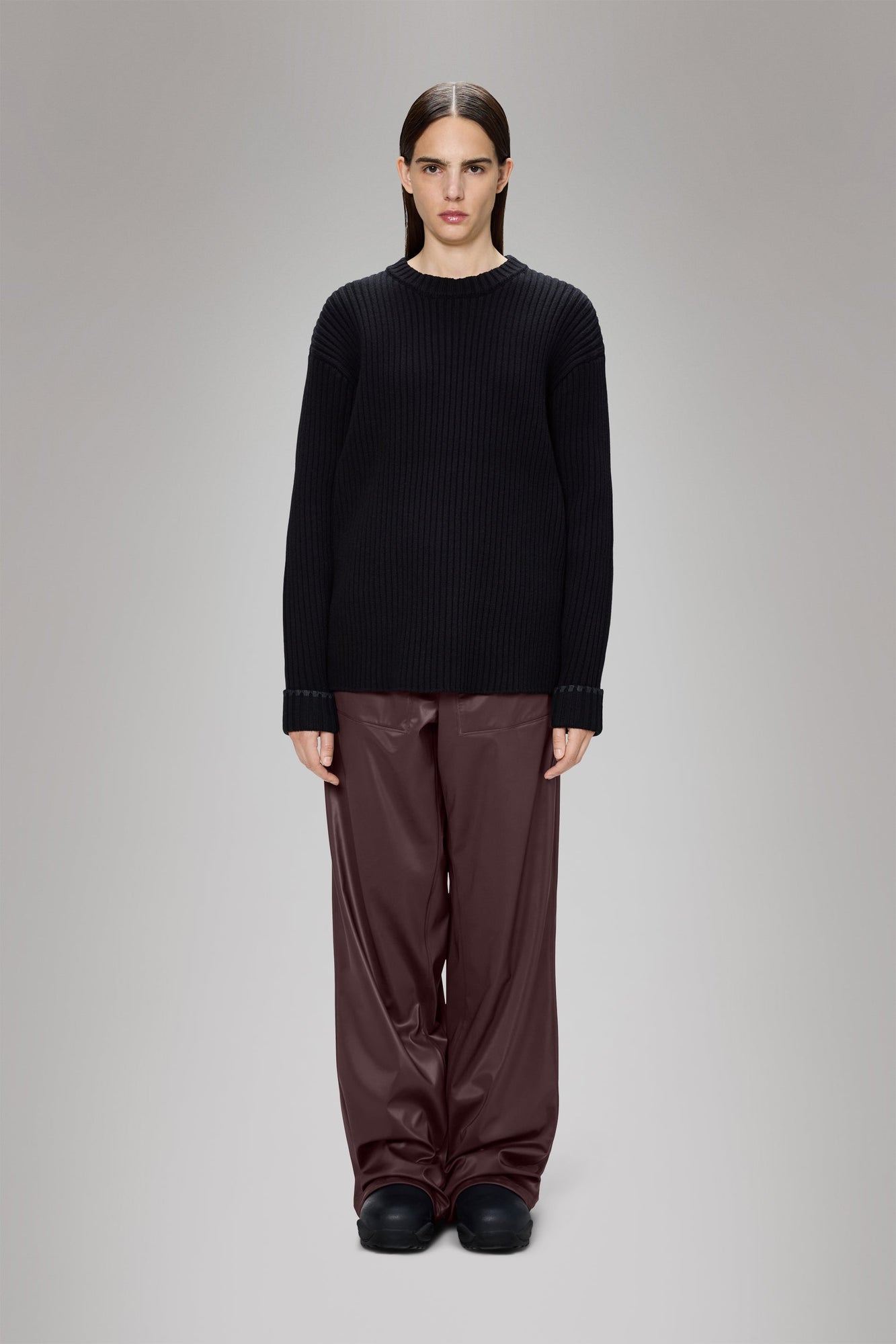 RAINS Sapa Knit Crew Neck Black Long Sleeve