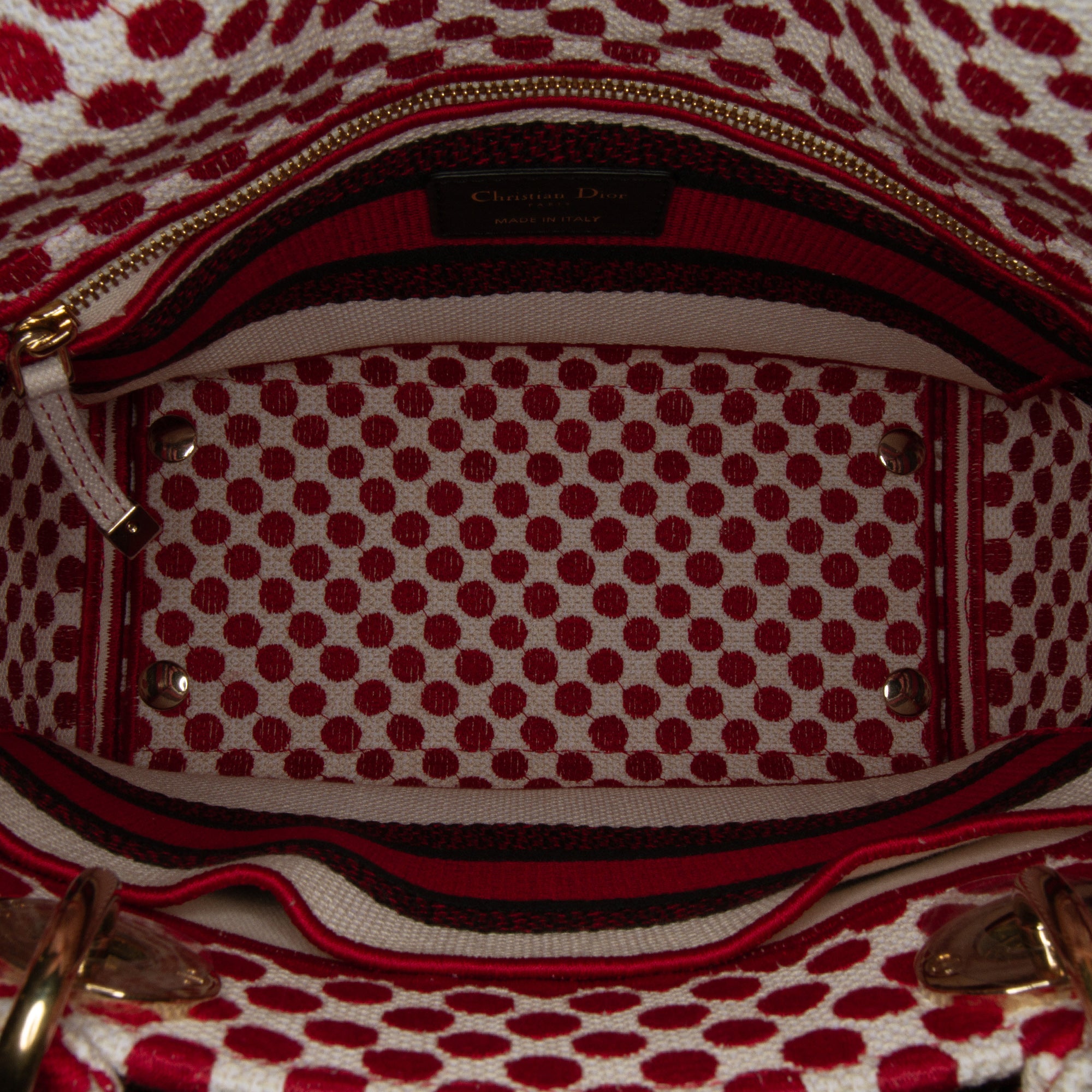 Dior | Pre-Owned Medium Embroidered Canvas DiorAmour Dots Lady D Lite | Red