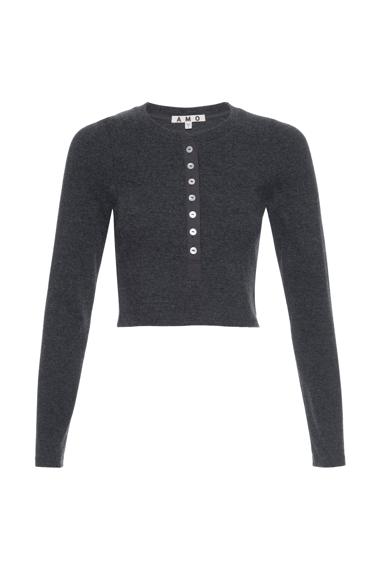 AMO Denim Sassy Rib Henley in Black Heather