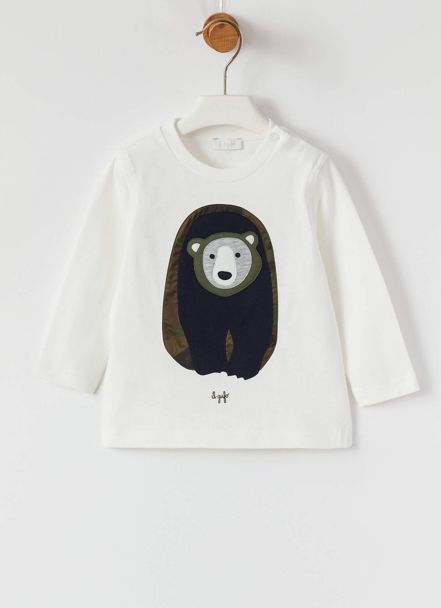 Cotton T-Shirt with Geometric Bear | Milk/Blue