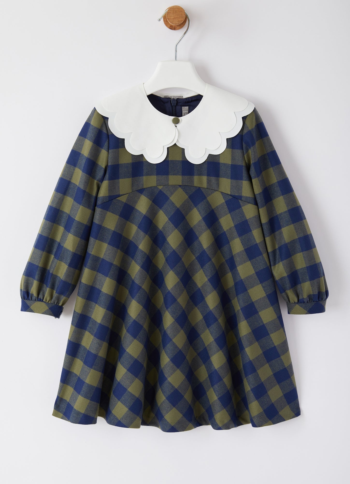 Checkered Dress with Removable Collar | Verde Corteccia