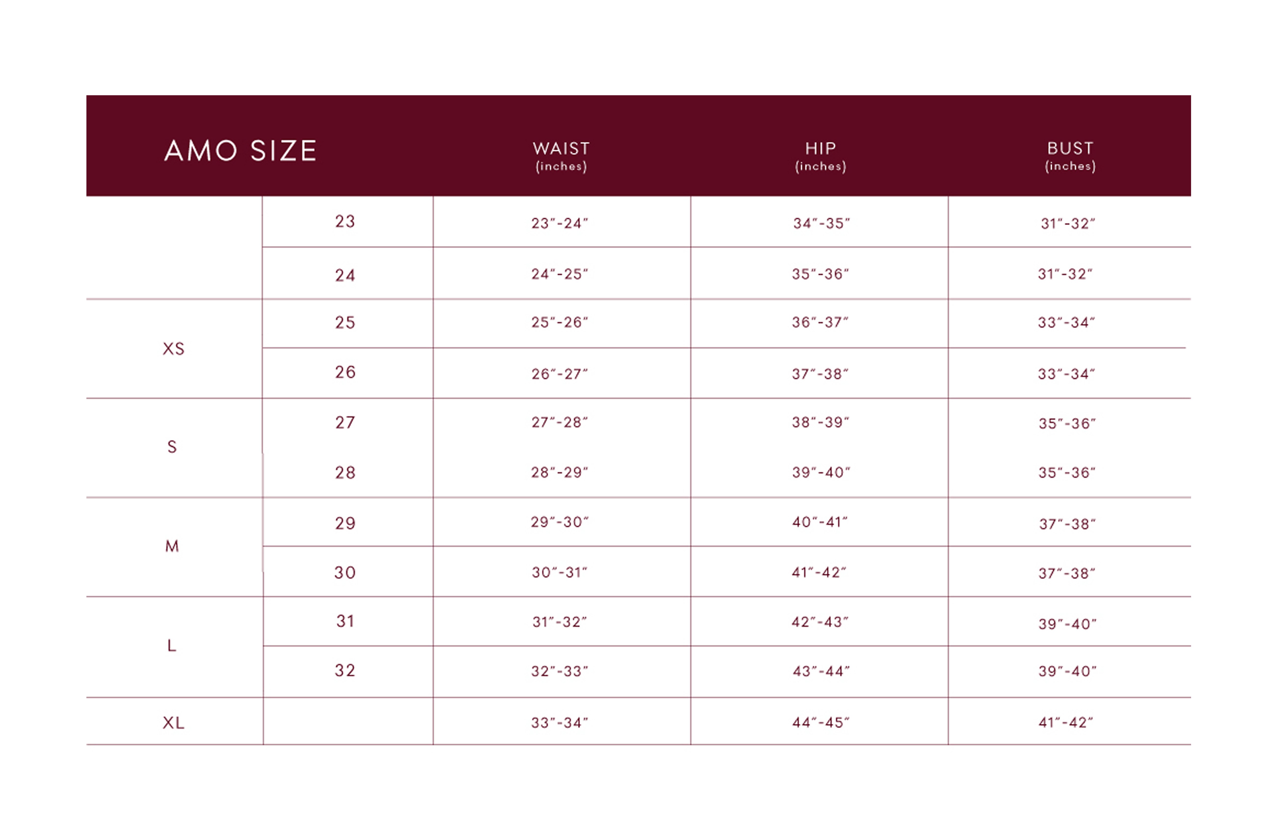 Product size guide