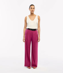 Another Tomorrow Relaxed Wide Leg Pant in Magenta – Wool Women's Trousers