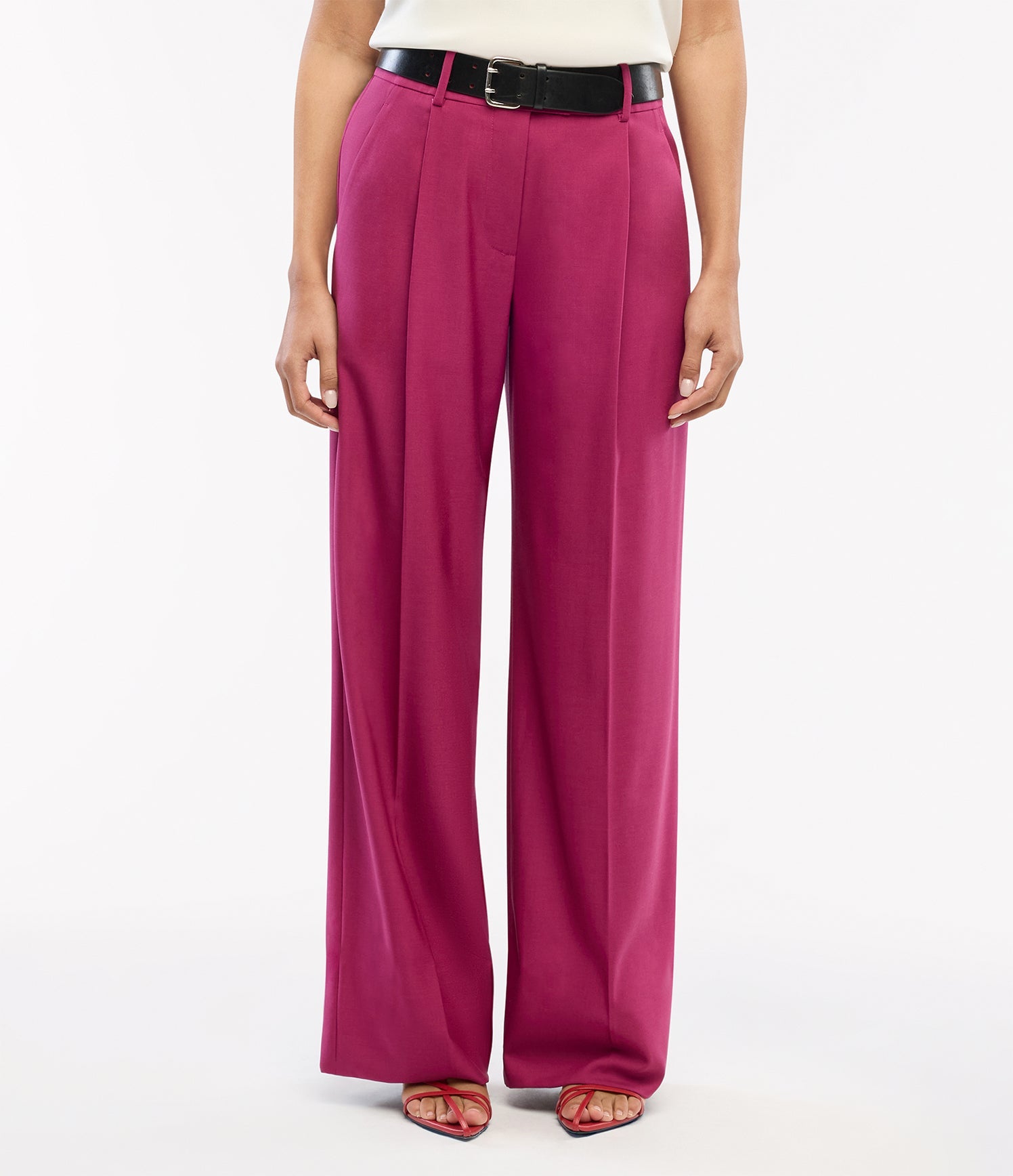 Another Tomorrow Relaxed Wide Leg Pant in Magenta – Wool Women's Trousers