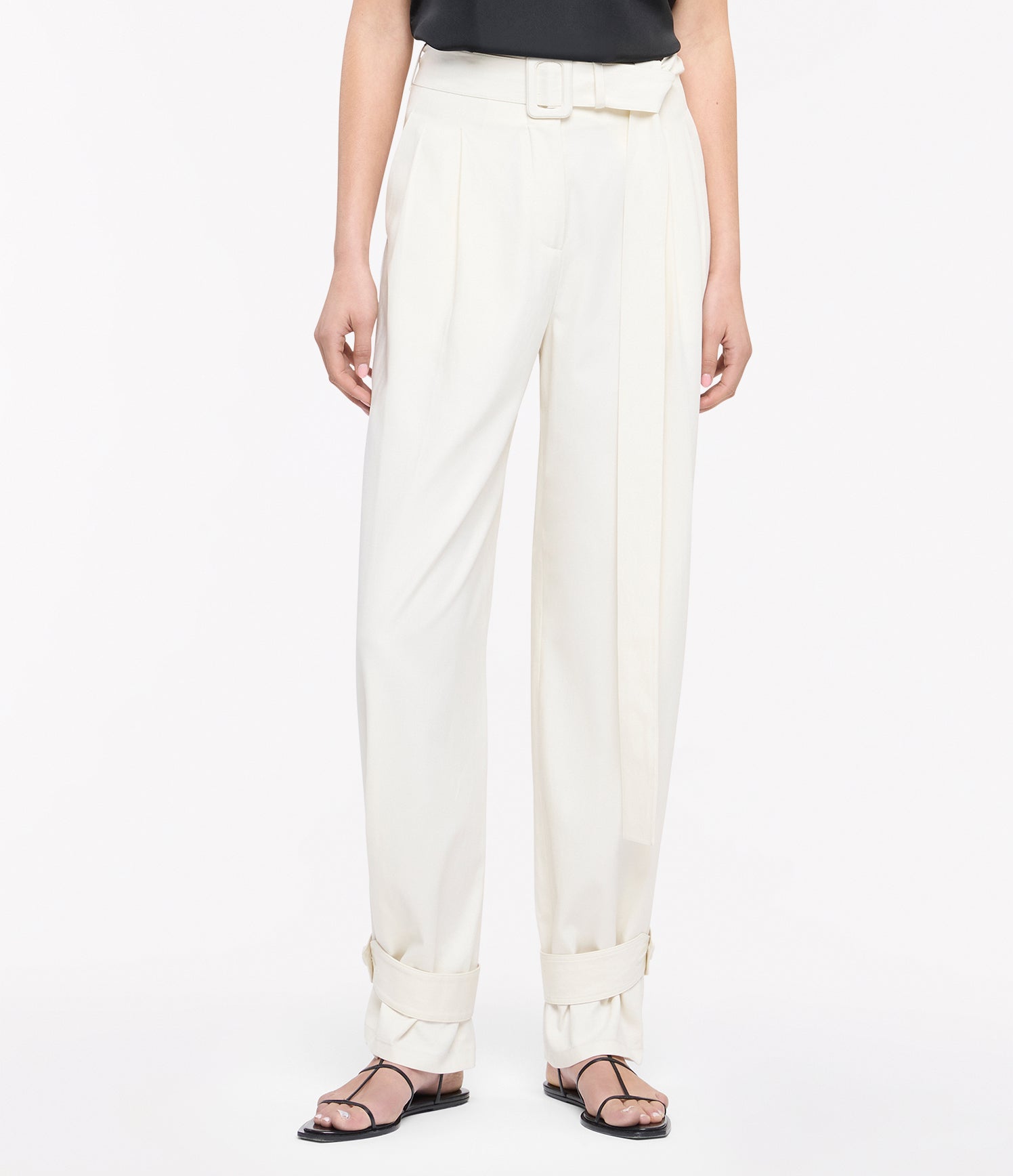 Another Tomorrow Tab Trouser in Off White – Cotton Women's Trousers