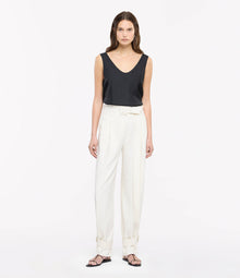 Another Tomorrow Tab Trouser in Off White – Cotton Women's Trousers