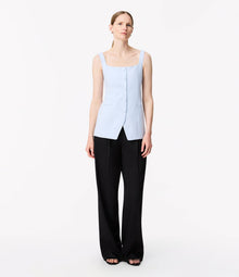 Another Tomorrow Square Neck Buttoned Top in French Blue – Viscose Women's Top
