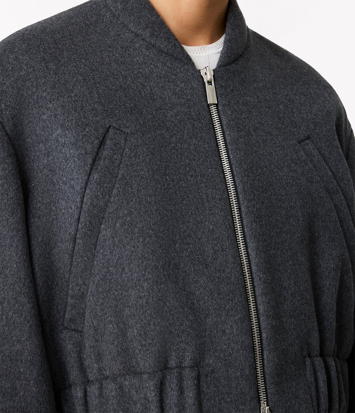 Another Tomorrow Wool Bomber Jacket in Light Grey Melange – Wool Women's Outerwear