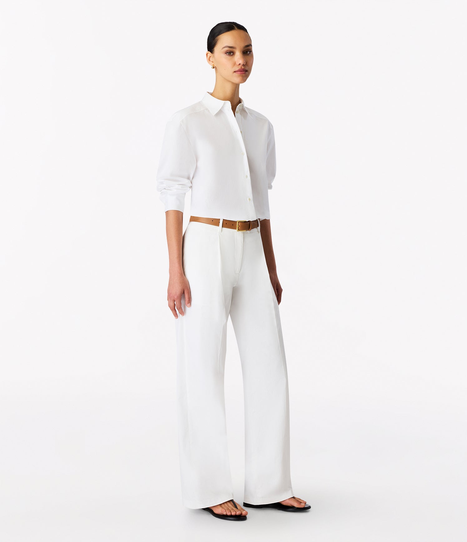 Another Tomorrow Pleat Back Poplin Shirt in White – Cotton Women's Top
