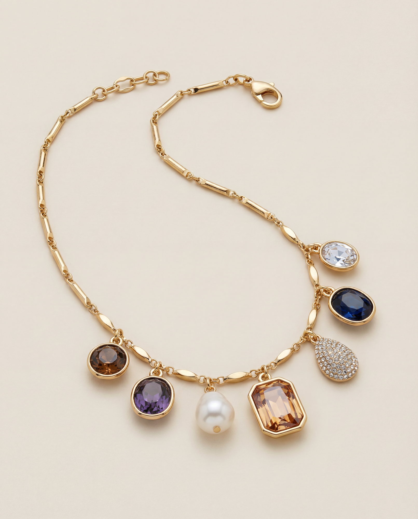 The Gemstone Charm Necklace | 18K Gold Plated Brass