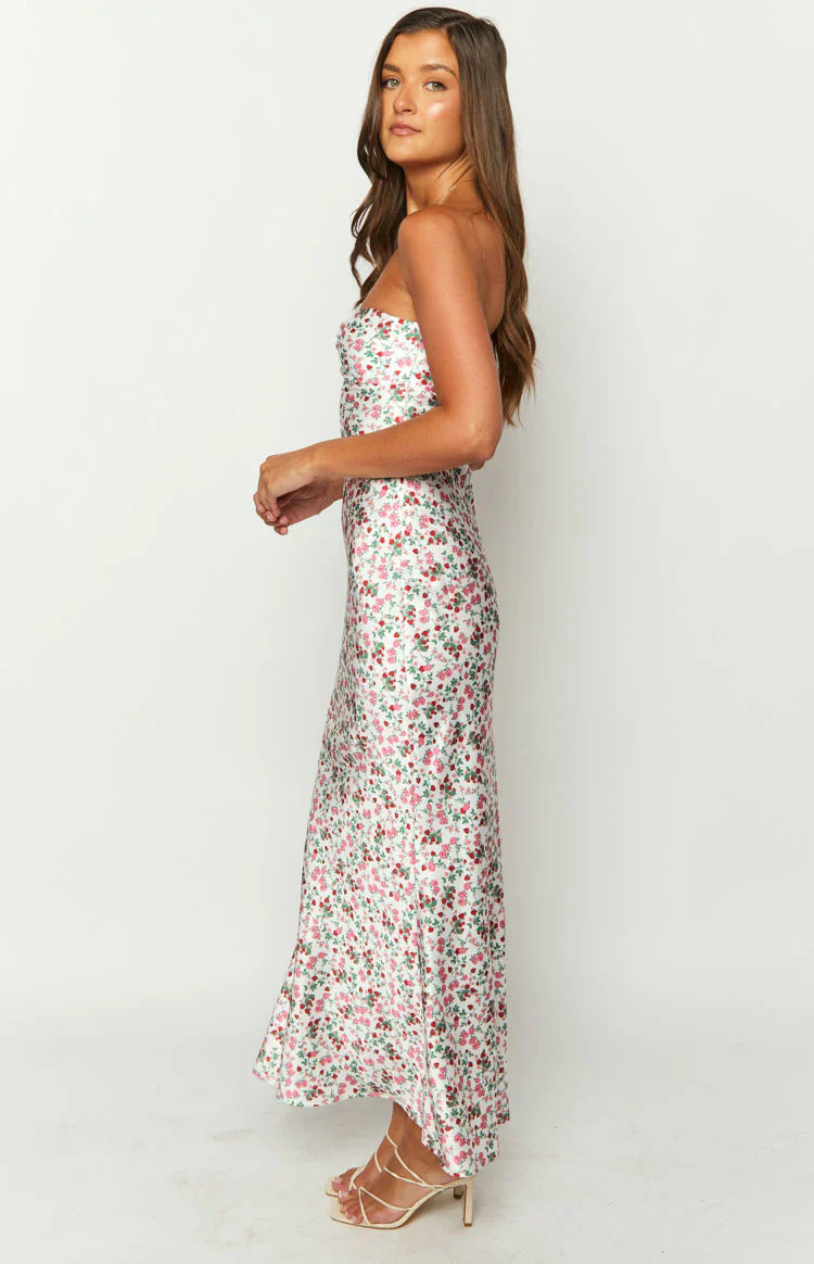 Abbie Floral Maxi Formal Dress | White