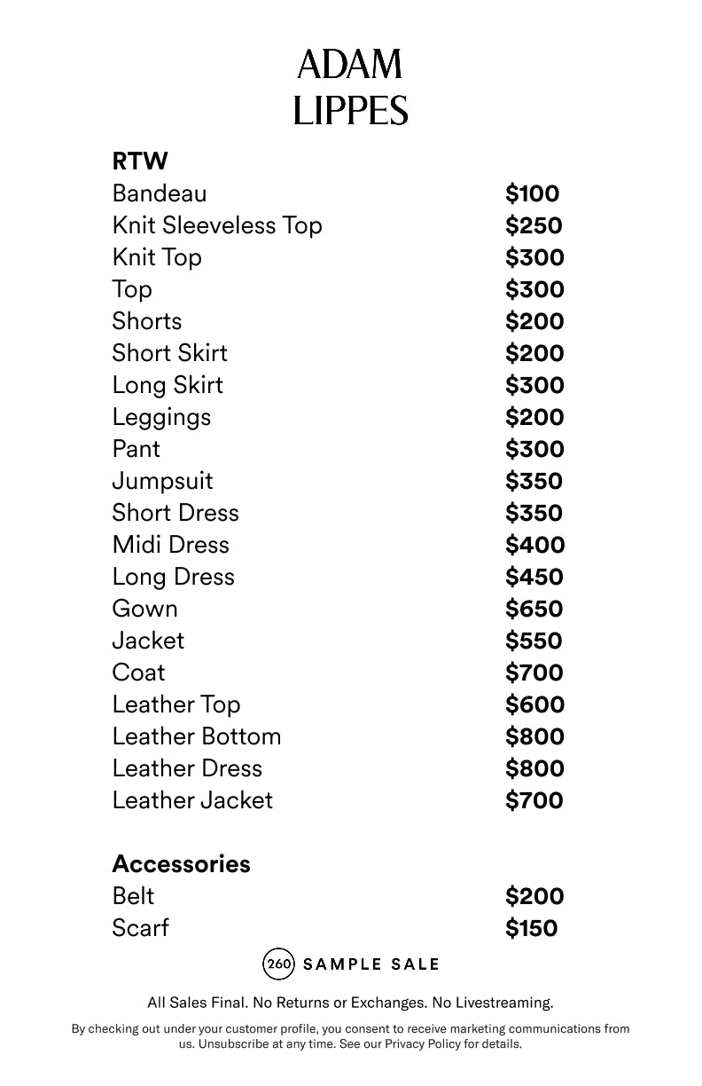 Price table
