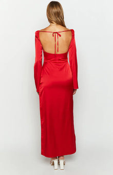 Airlea Satin Asymmetric Maxi Dress | Red