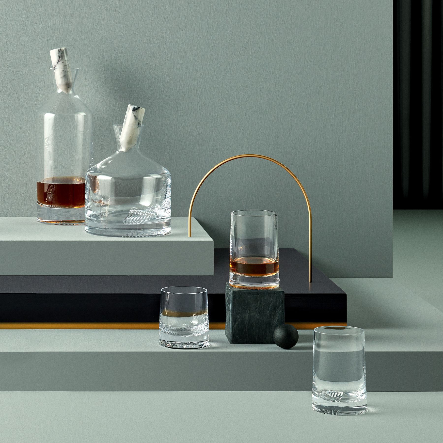Alba Whisky Bottle - Short | Clear Crystal/Marble