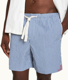 Alex Seersucker Seersucker Relaxed Fit Drawcord Shorts Woven | Blueberry/White Stripe