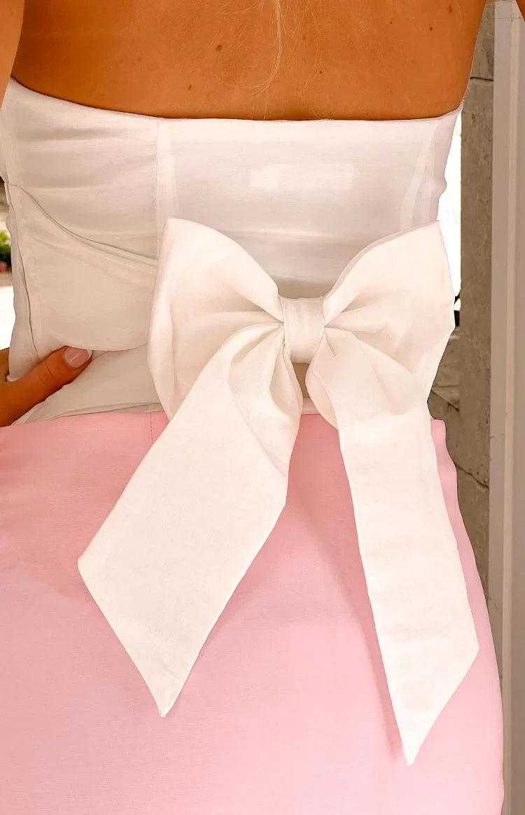 Alix Bow Strapless Top | White