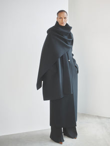 Another Tomorrow Cashmere Deep V Scarf Coat in Black – Wool Women's Outerwear