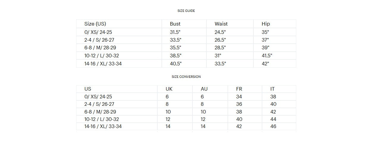 Product size guide