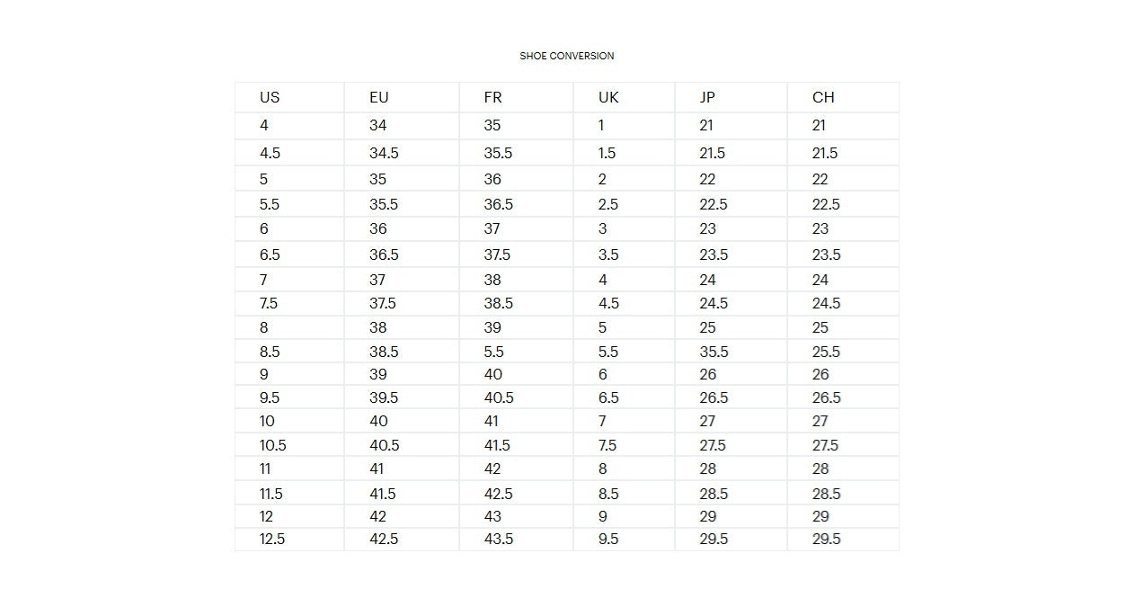 Product size guide