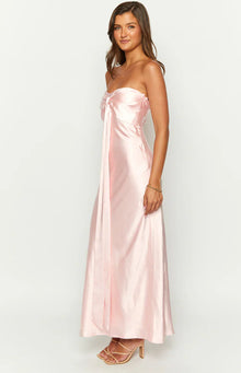 Ariella Satin Strapless Maxi Dress | Pink
