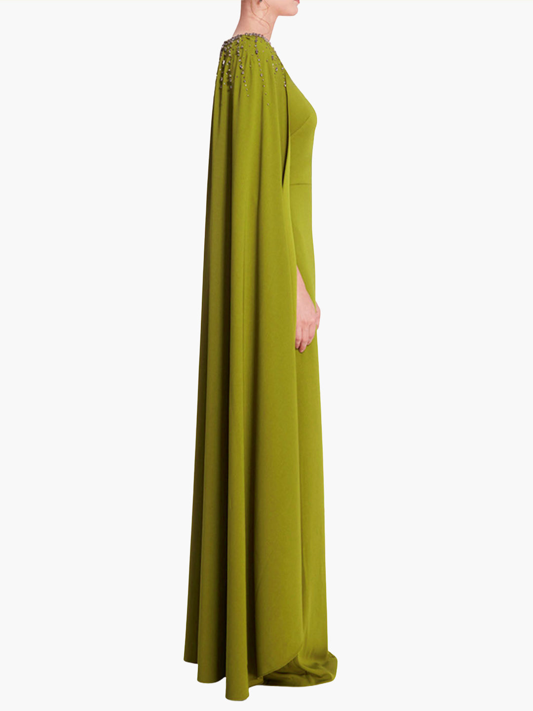 Embellished Cape Gown | Olive