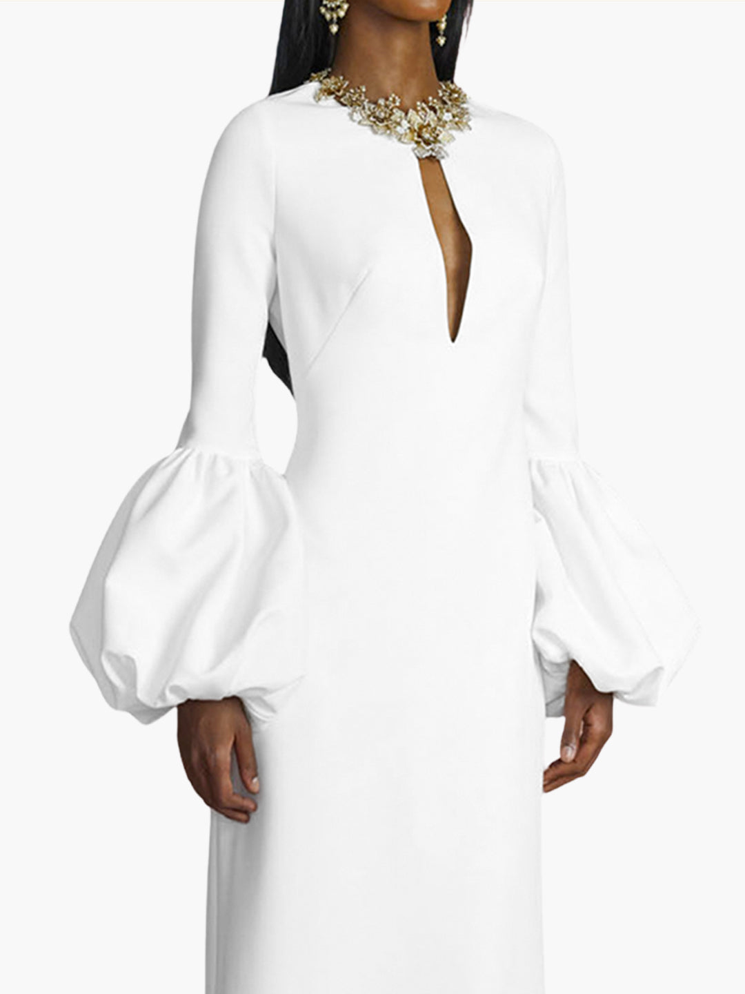 Puffed Sleeve Column Gown | Ivory