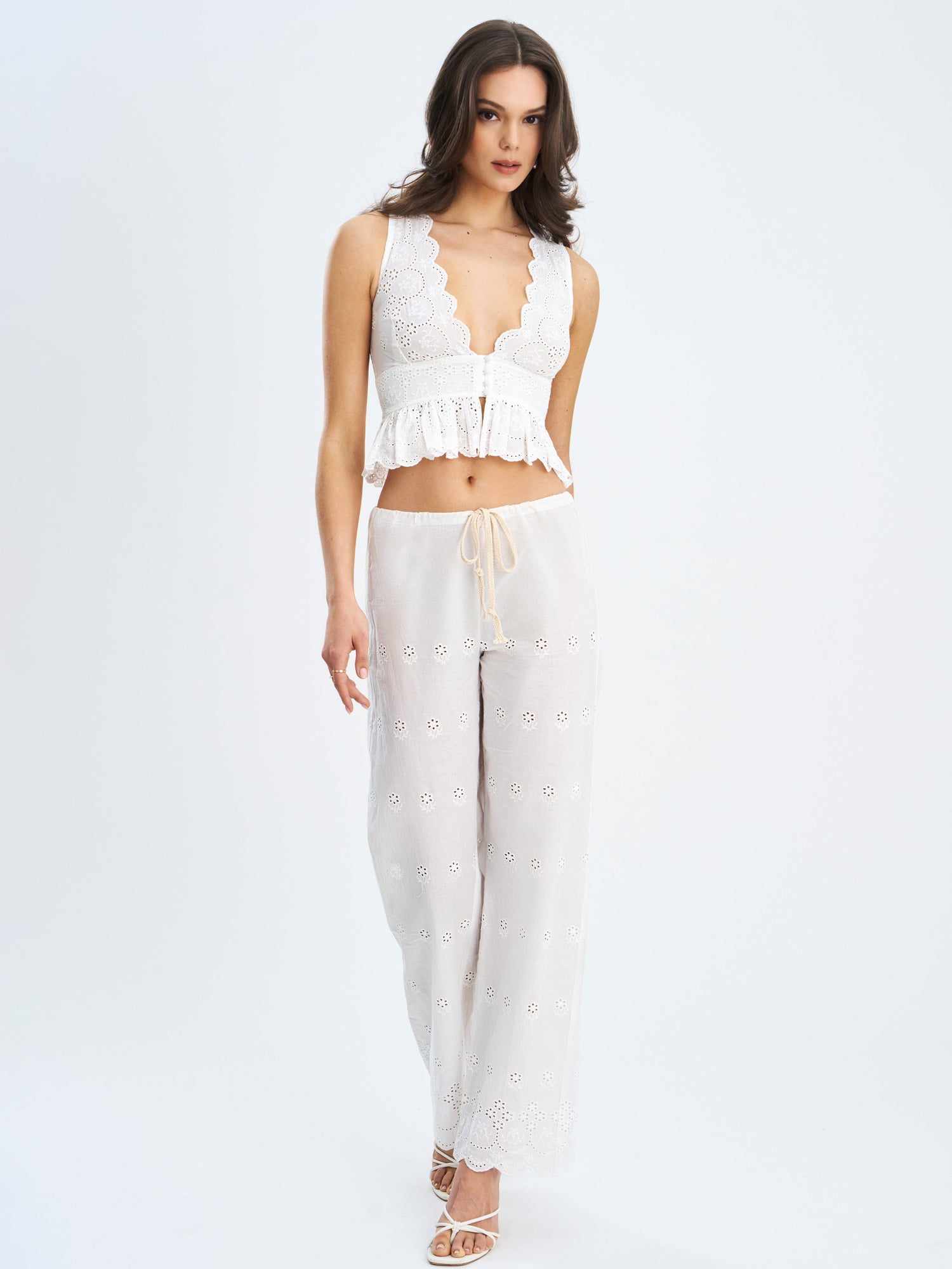 Raina Cotton Eyelet Straight Pants | White