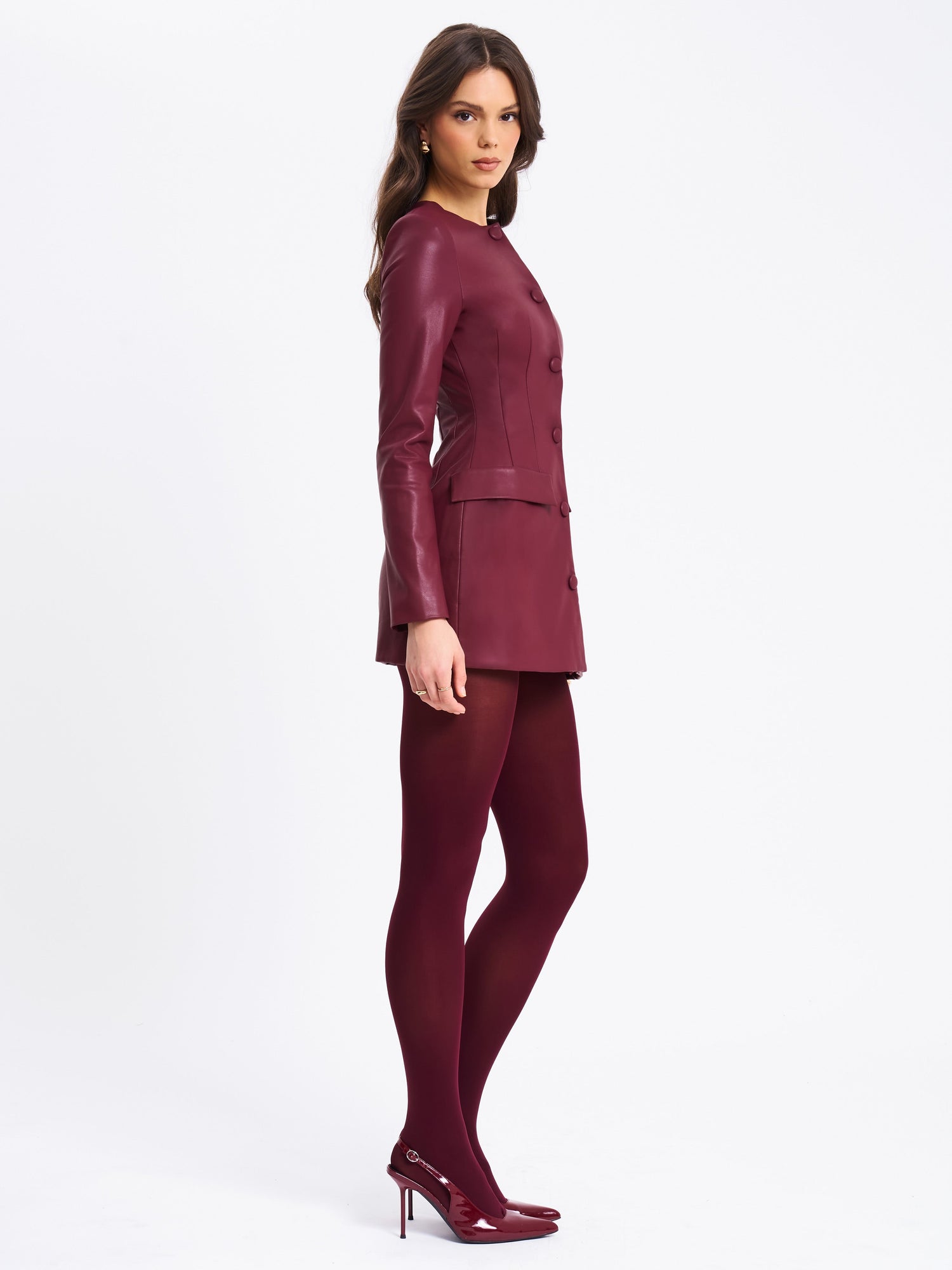 Baila Vegan Leather Blazer Mini Dress | Burgundy