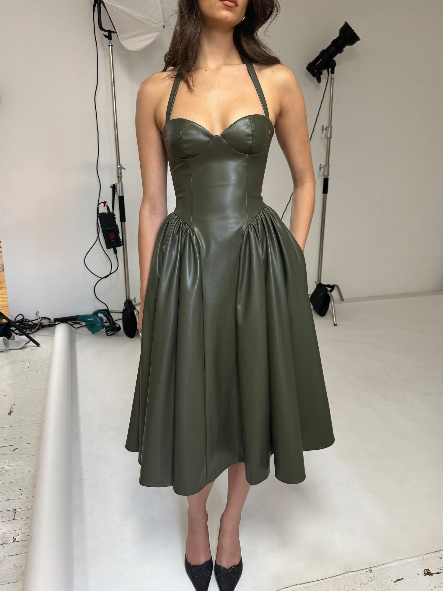 Eliana Vegan Leather Dress | Olive